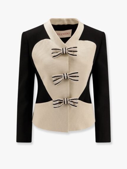 Valentino Crepe Couture Blazer With Ottoman Plastron And Bows With Sequins