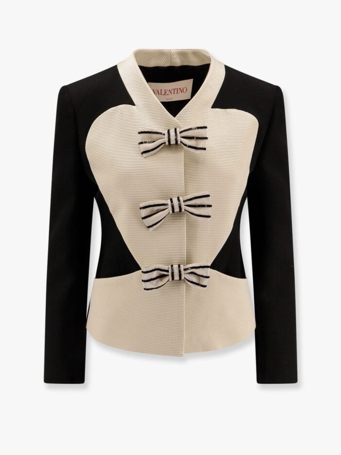 Valentino Crepe Couture Blazer With Ottoman Plastron And Bows With Sequins