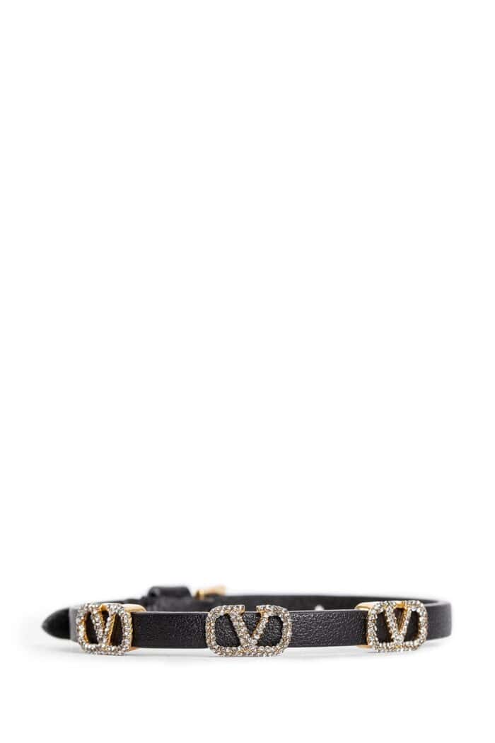 VALENTINO Crystal Vlogo Leather Bracelet