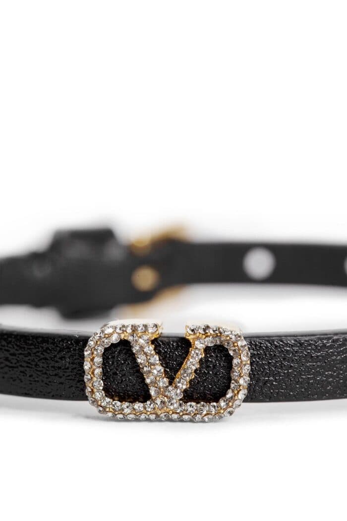 VALENTINO Crystal Vlogo Leather Bracelet