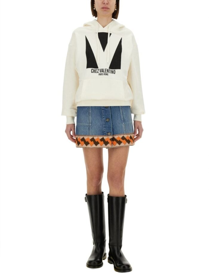 Valentino DENIM SKIRT WITH JACQUARD TRIM