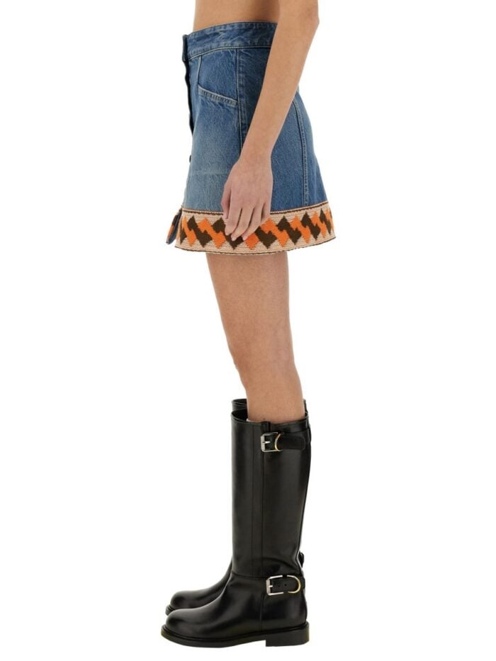 Valentino DENIM SKIRT WITH JACQUARD TRIM