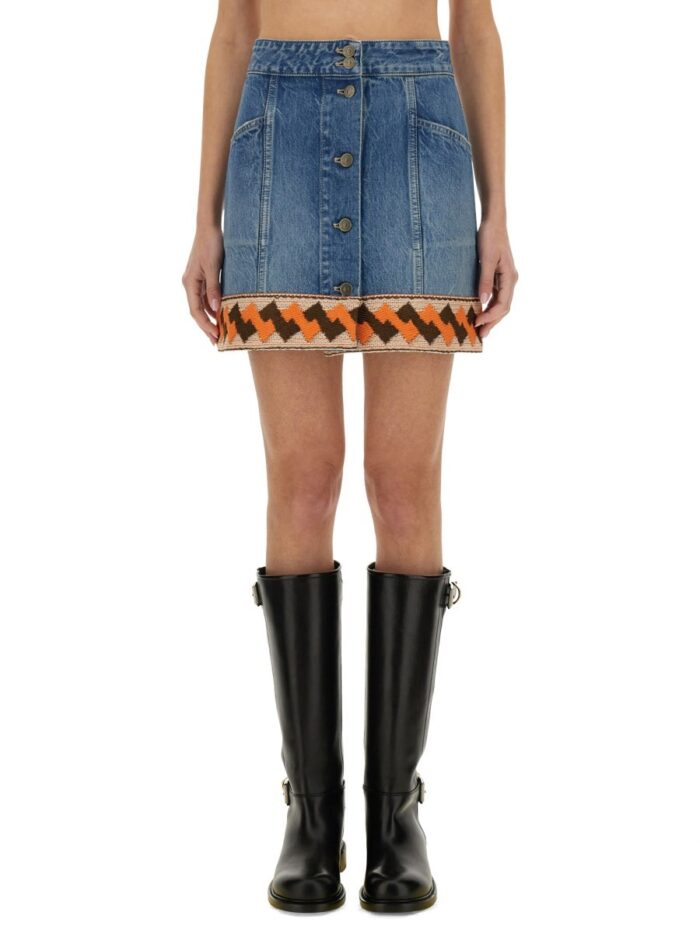 Valentino DENIM SKIRT WITH JACQUARD TRIM