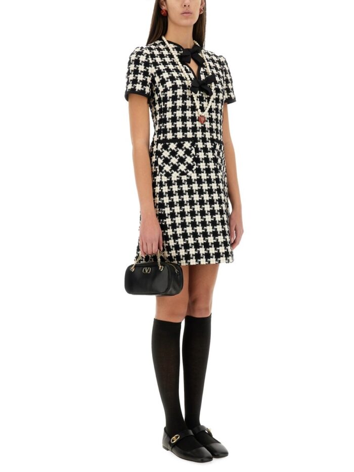 Valentino EMBROIDERED DAMIER LIGHT TWEED SHORT DRESS