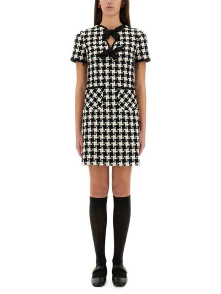 Valentino EMBROIDERED DAMIER LIGHT TWEED SHORT DRESS