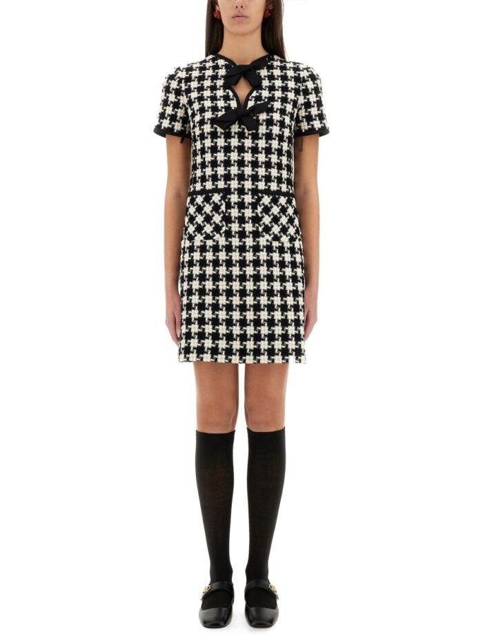 Valentino EMBROIDERED DAMIER LIGHT TWEED SHORT DRESS