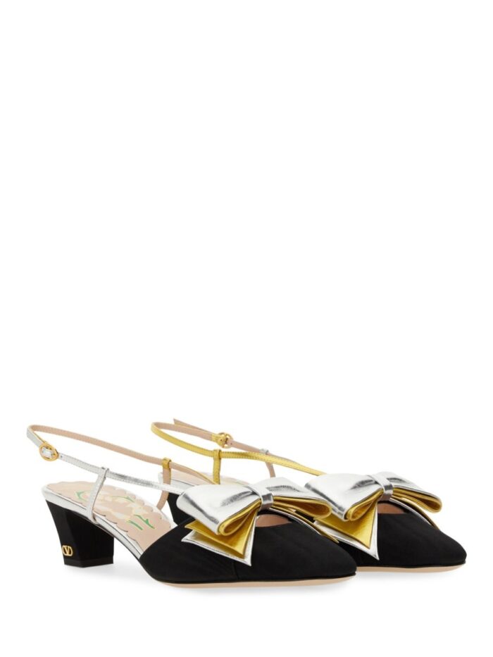 Valentino Garavani 45MM MOIRÉ FABRIC BOWOW SLINGBACK DÉCOLLETÉ