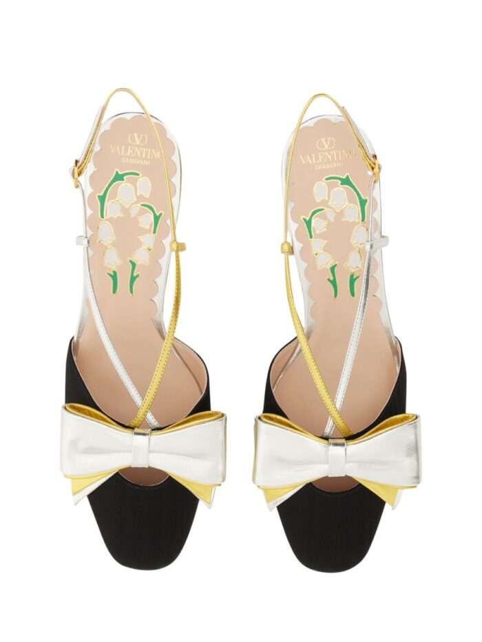 Valentino Garavani 45MM MOIRÉ FABRIC BOWOW SLINGBACK DÉCOLLETÉ