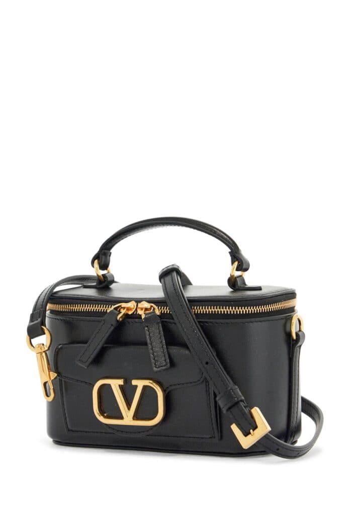 VALENTINO GARAVANI Beauty Case Pelle Nera Con Zip Dorata E Tracolla Regolabile