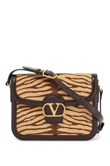 VALENTINO GARAVANI Beige And Dark Brown Striped Leather Shoulder Bag