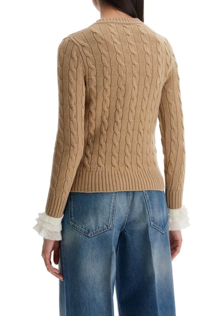 VALENTINO GARAVANI Beige And Ivory Cable Knit Crew Neck Sweater