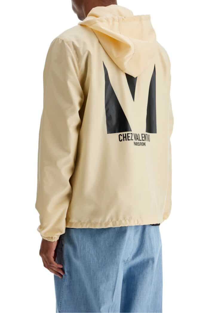 VALENTINO GARAVANI Beige Hooded Windbreaker In Logoed Polyamide