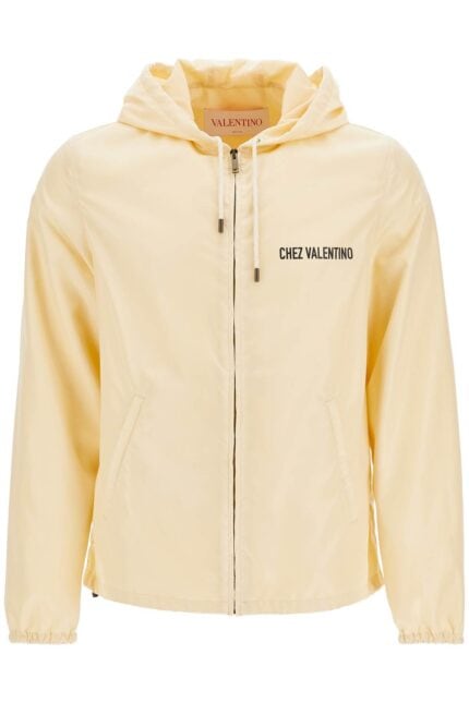 VALENTINO GARAVANI Beige Hooded Windbreaker In Logoed Polyamide