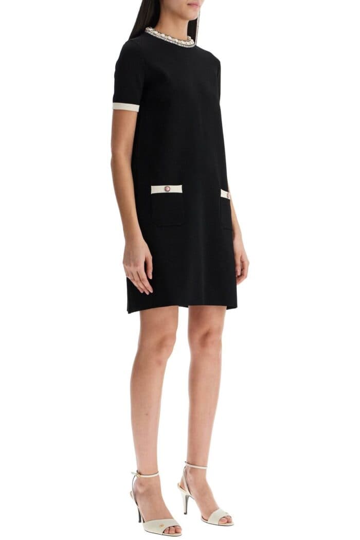 VALENTINO GARAVANI Black And Ivory Knit Dress With Round Neck In Viscose