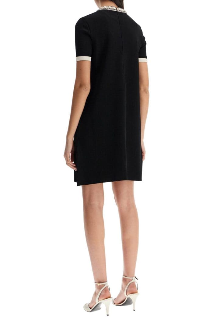 VALENTINO GARAVANI Black And Ivory Knit Dress With Round Neck In Viscose