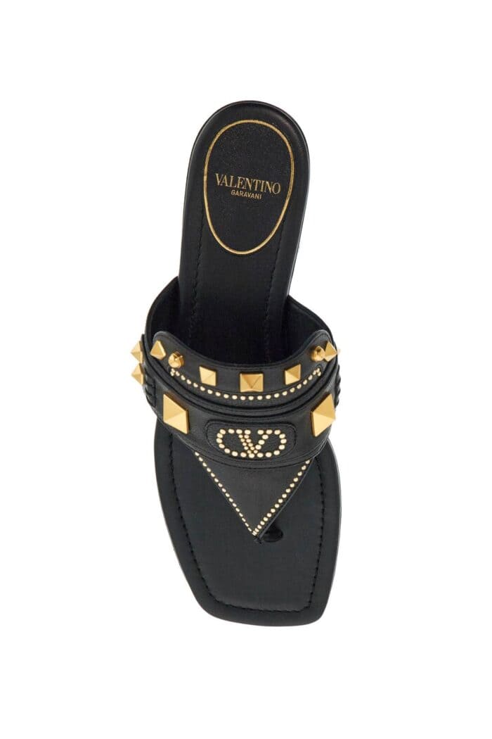 VALENTINO GARAVANI Black Buffalo Leather Studded Flip-flops