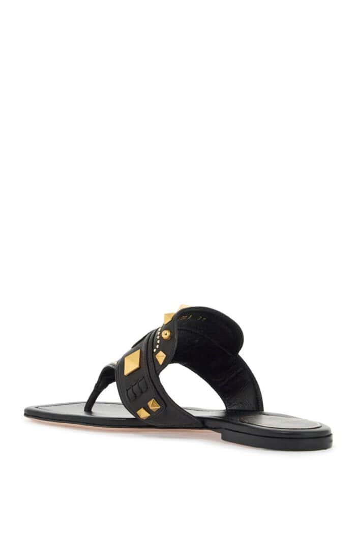 VALENTINO GARAVANI Black Buffalo Leather Studded Flip-flops