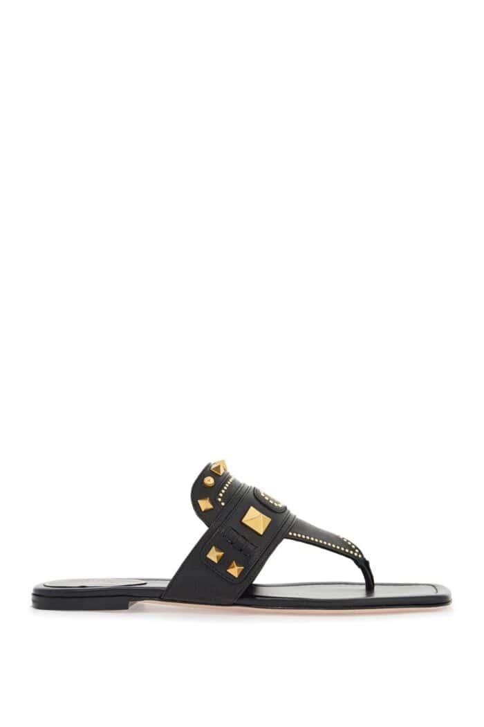 VALENTINO GARAVANI Black Buffalo Leather Studded Flip-flops