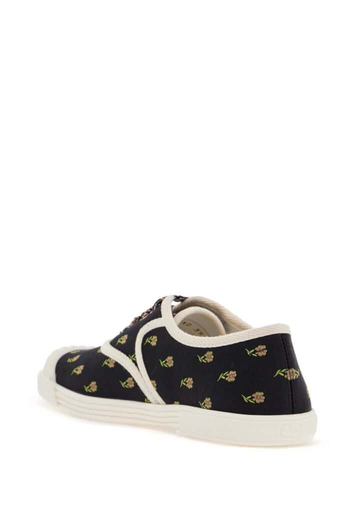 VALENTINO GARAVANI Black Cotton Sneakers With Floral Pattern And Rubber Sole