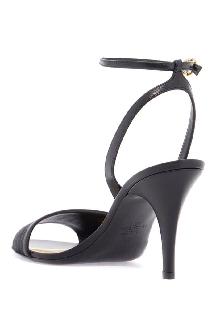 VALENTINO GARAVANI Black Goat Leather Sandals With Gold Buckle And Stiletto Heel