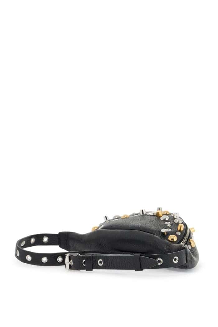 VALENTINO GARAVANI Black Leather Belt Bag With Studs And Shoulder Strap