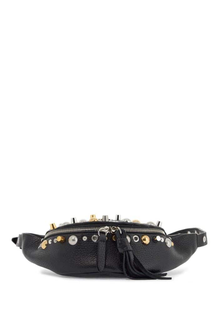 VALENTINO GARAVANI Black Leather Belt Bag With Studs And Shoulder Strap