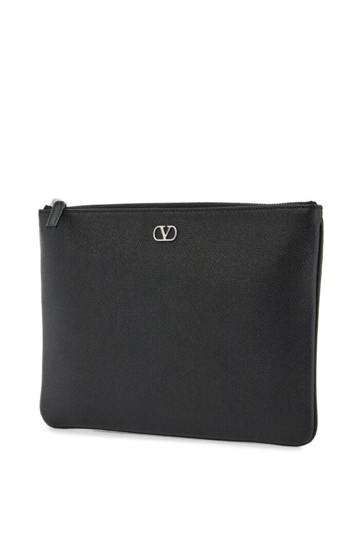 VALENTINO GARAVANI Black Leather Minimalist Pouch With Zip