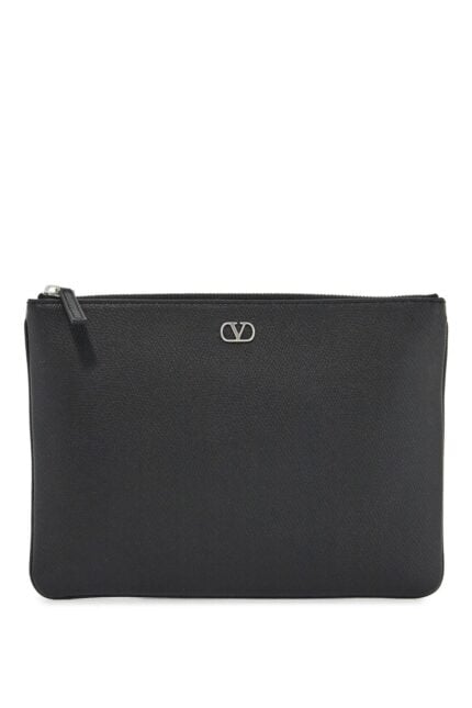 VALENTINO GARAVANI Black Leather Minimalist Pouch With Zip