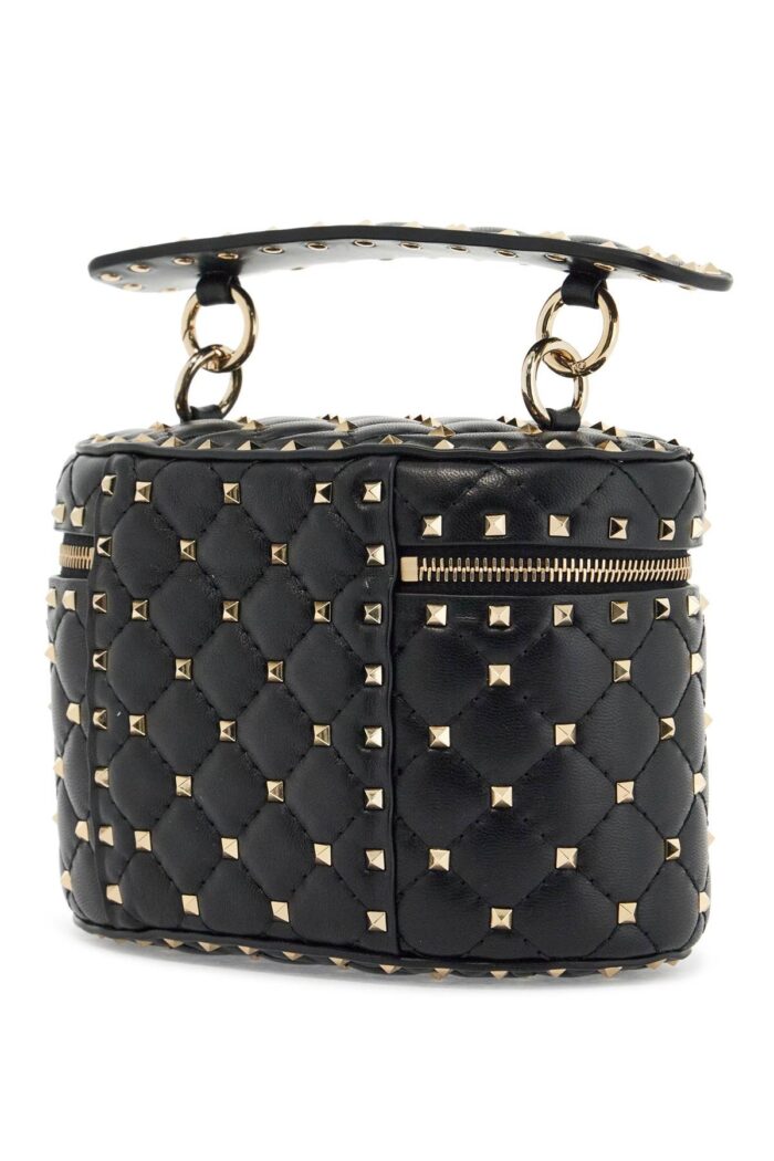 VALENTINO GARAVANI Black Quilted Leather Cylindrical Vanity Bag With Chain