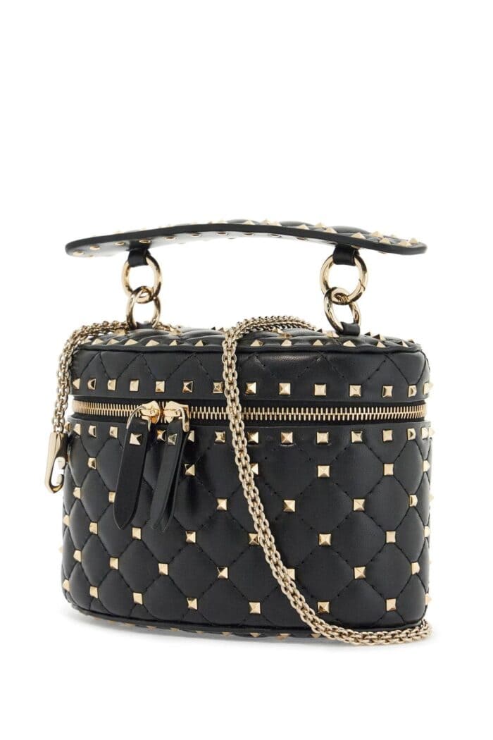 VALENTINO GARAVANI Black Quilted Leather Cylindrical Vanity Bag With Chain