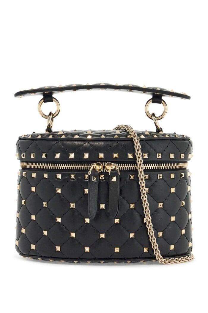 VALENTINO GARAVANI Black Quilted Leather Cylindrical Vanity Bag With Chain