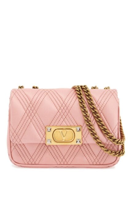 VALENTINO GARAVANI Borsa A Spalla Small Rock-chic Rosa Geranio In Pelle