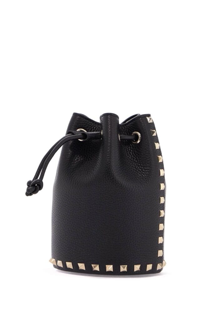 VALENTINO GARAVANI Borsa Mini In Pelle Nera Con Rivetti Piramidali E Chiusura A Cordoncino