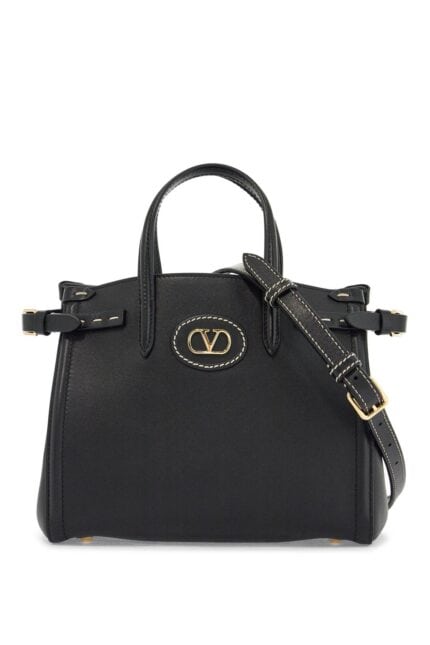 VALENTINO GARAVANI Borsa Tote Piccola Nera In Pelle Con Logo Oro