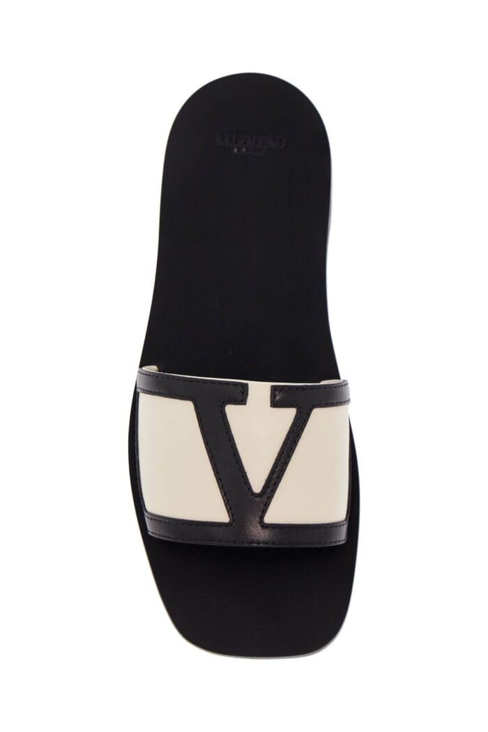 VALENTINO GARAVANI Butter White And Black Synthetic Slides With Wide Strap