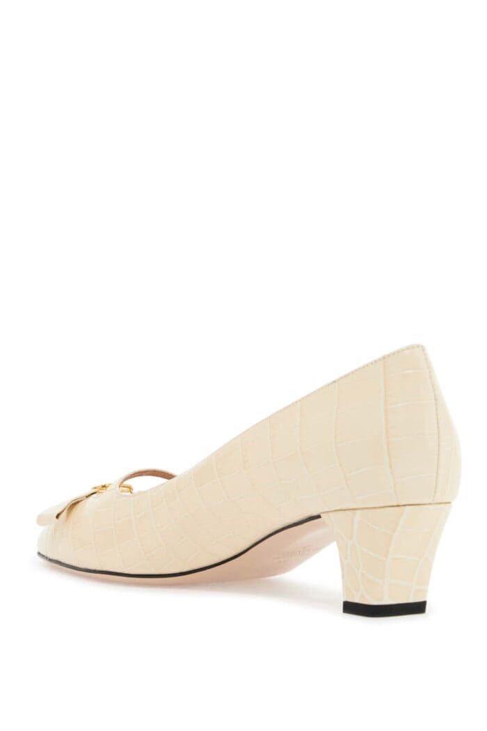 VALENTINO GARAVANI Butter White Crocodile Effect Leather Pumps With Medium Heel