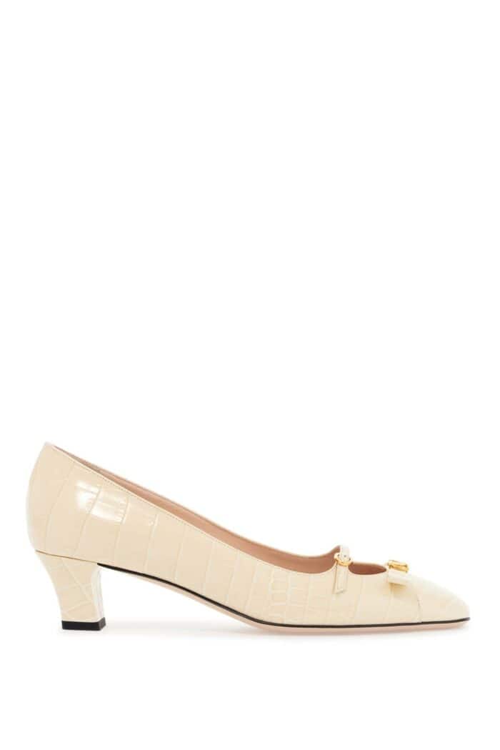 VALENTINO GARAVANI Butter White Crocodile Effect Leather Pumps With Medium Heel