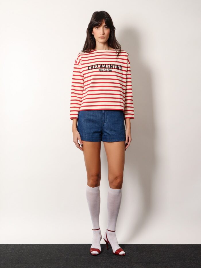 valentino garavani cotton and linen shorts with chez valentino leather tag Valentino Garavani Cotton And Linen Shorts With Chez Valentino Leather Tag