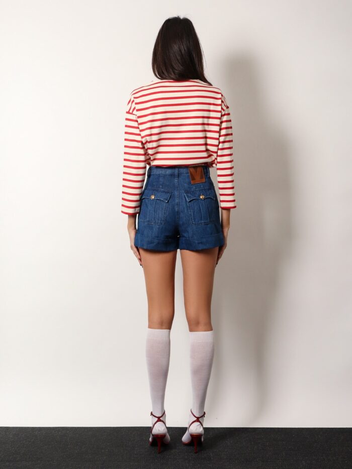 valentino garavani cotton and linen shorts with chez valentino leather tag Valentino Garavani Cotton And Linen Shorts With Chez Valentino Leather Tag