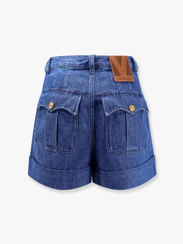 valentino garavani cotton and linen shorts with chez valentino leather tag Valentino Garavani Cotton And Linen Shorts With Chez Valentino Leather Tag