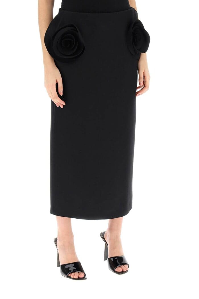 VALENTINO GARAVANI Crepe Couture Pencil Skirt With Rose Appliqus