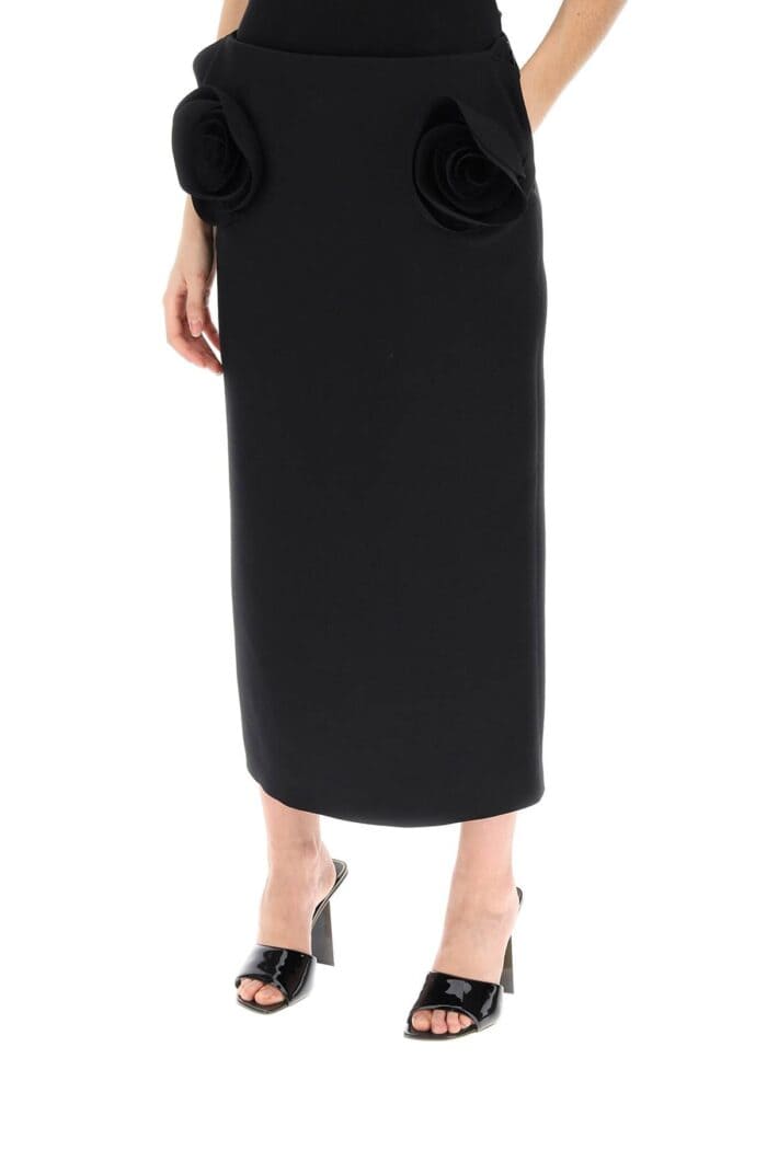 VALENTINO GARAVANI Crepe Couture Pencil Skirt With Rose Appliqus