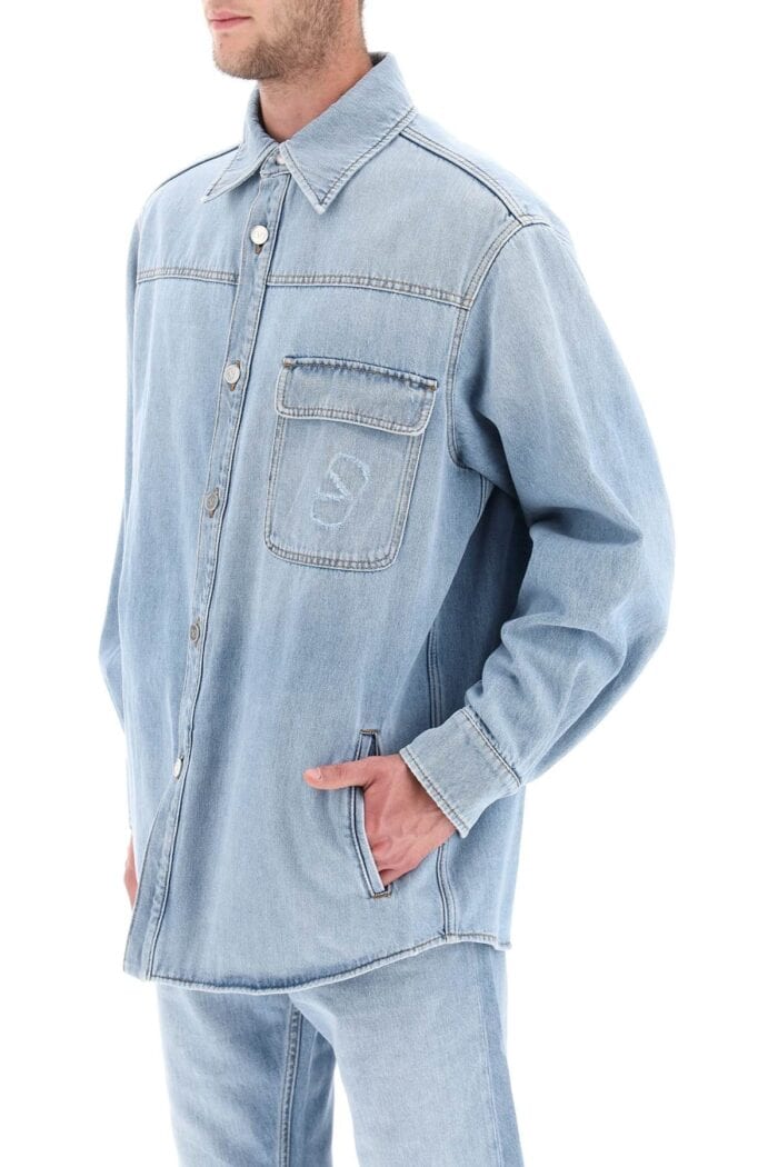 Valentino Garavani Denim Overshirt With Stamped Vlogo Signature