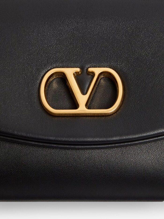 Valentino Garavani DeVain Leather Shoulder Bag With Metal VLogo Signature