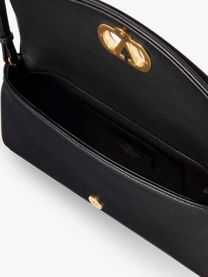 Valentino Garavani DeVain Leather Shoulder Bag With Metal VLogo Signature