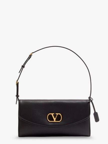 Valentino Garavani DeVain Leather Shoulder Bag With Metal VLogo Signature