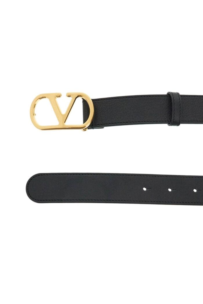 VALENTINO GARAVANI Elegant Black Leather Belt With Gold Buckle 30 Mm