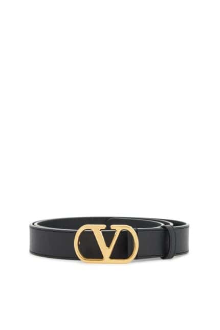 VALENTINO GARAVANI Elegant Black Leather Belt With Gold Buckle 30 Mm