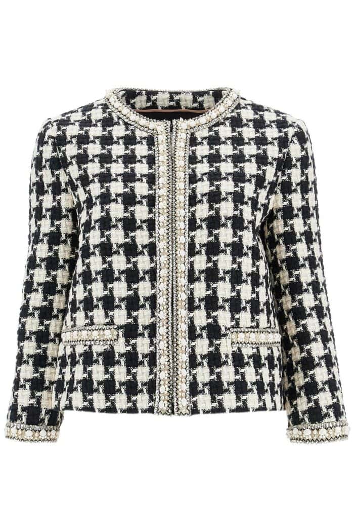VALENTINO GARAVANI Embroidered Jacket In Damier Light Tweed