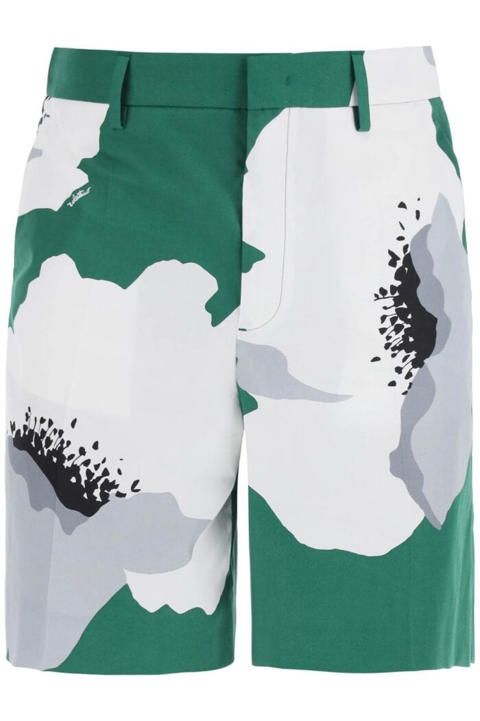 VALENTINO GARAVANI "flower Portrait Print Poplin Bermuda Shorts